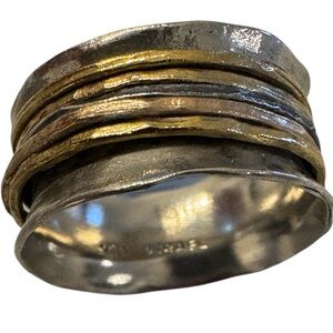Two Tone Sterling Silver & 14k Gold Over Silver Spinner Band Ring